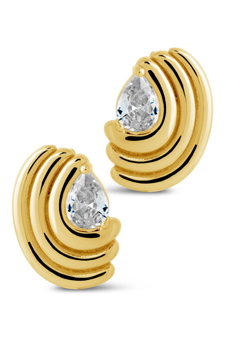 Kouign Amann Cubic Zirconia Stud Earrings, Alternate, color, GOLD