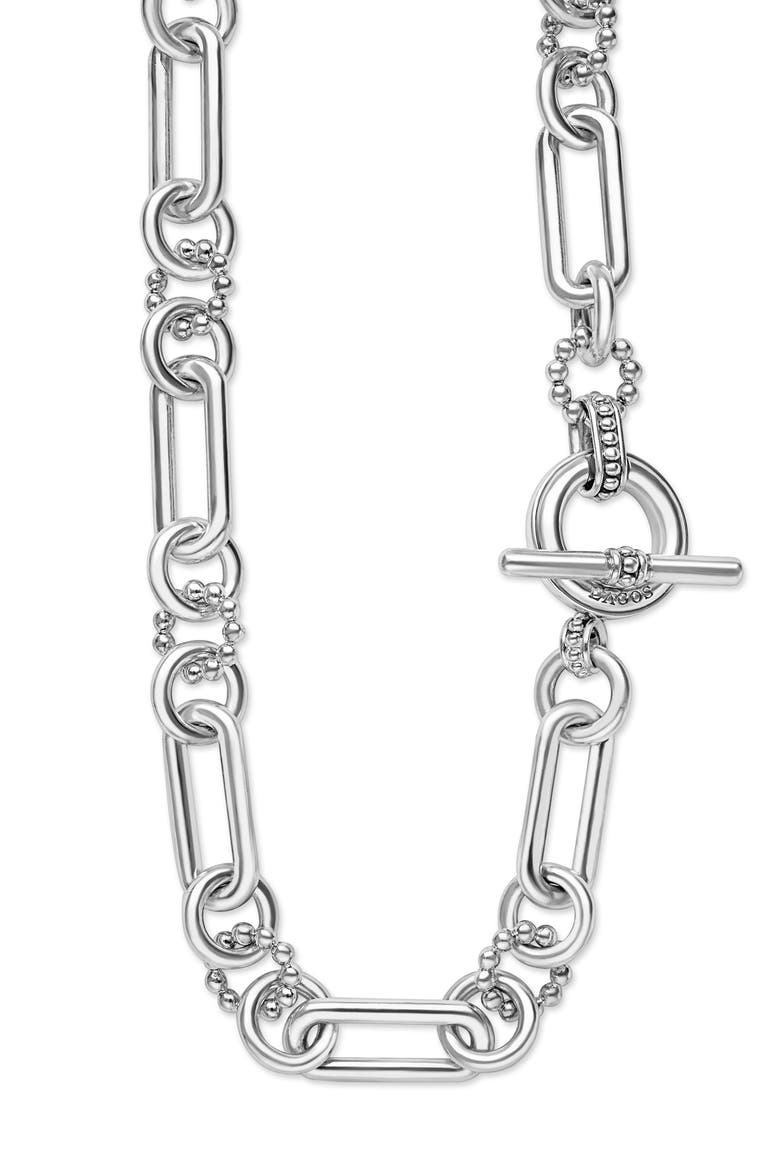 Large Sterling Silver Caviar Link Necklace, Alternate, color, SILVER