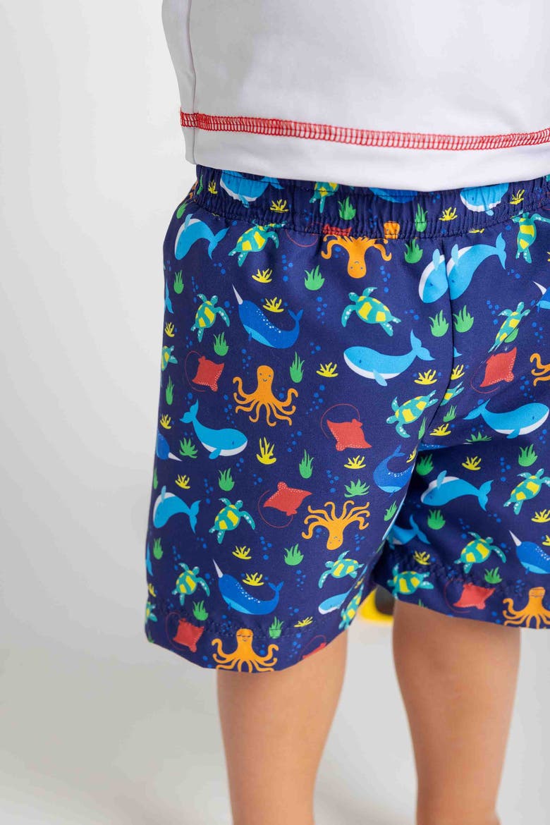 Under The Sea Print Swim Trunk, Alternate, color, Navy/Multi