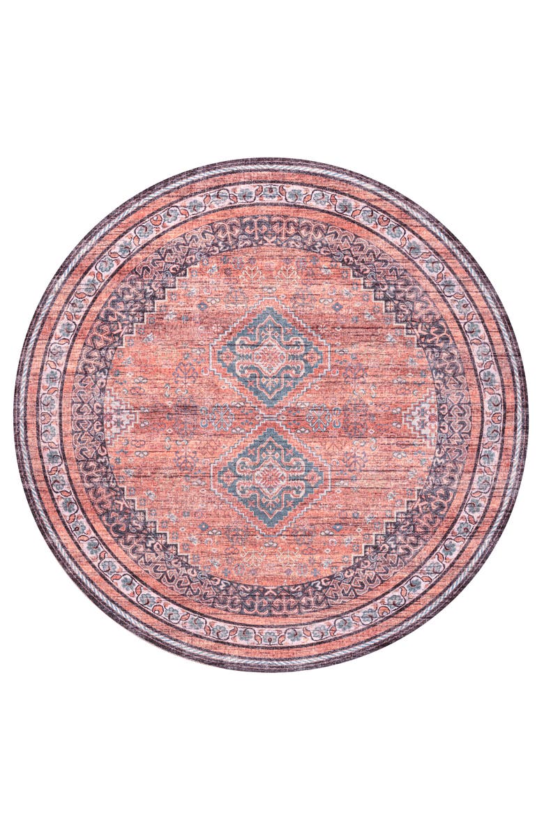 JONATHAN Y Dalyan Geometric Medallions Machine-Washable Round Area Rug, Alternate, color, Terra/Navy