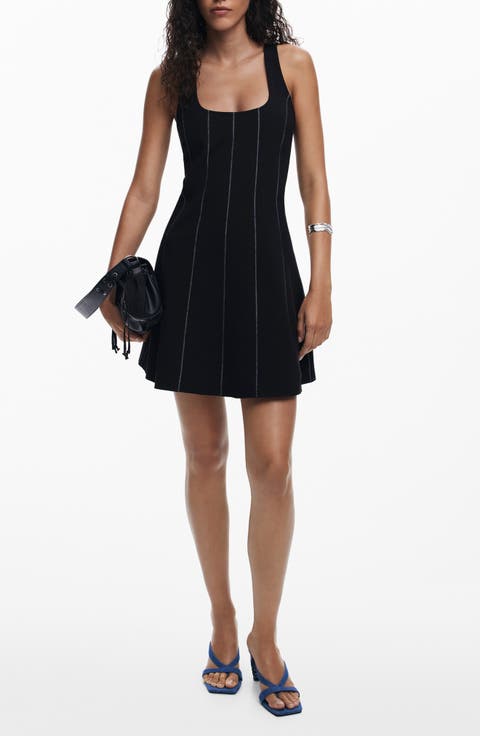 Embroidered Sleeveless Stretch Cotton Minidress