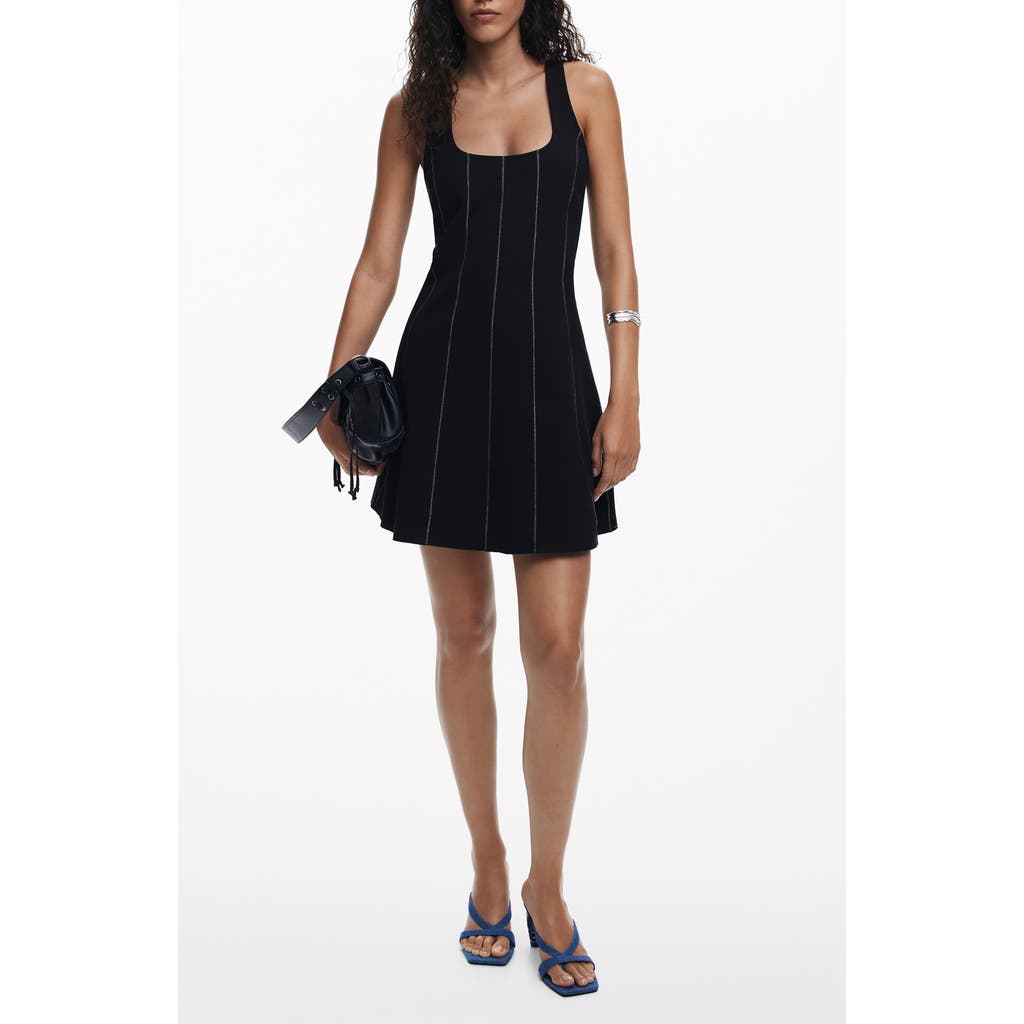 Desigual Embroidered Sleeveless Stretch Cotton Minidress In Black