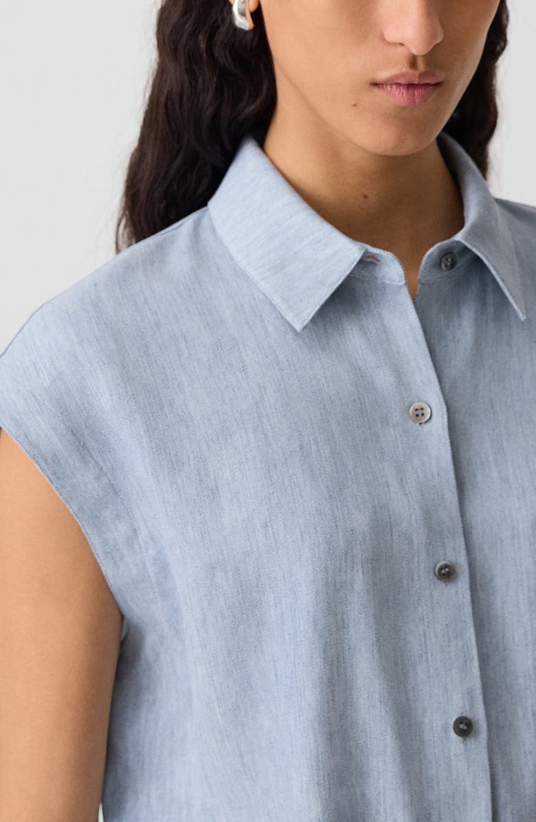 Theory Dolman Sleeve Crop Linen Blend Chambray Button-Up Shirt, Alternate, color, Sky Blue