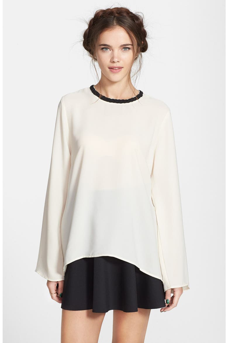 Braided Neck Flared Top, Main, color, IVORY