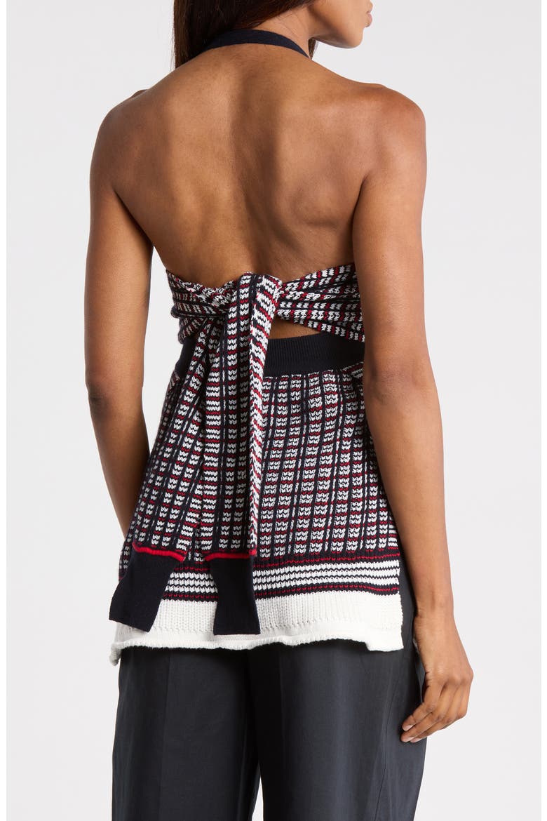 Plaid Jacquard Cotton & Wool Halter Top, Alternate, color, NAVY-WHT MULTI