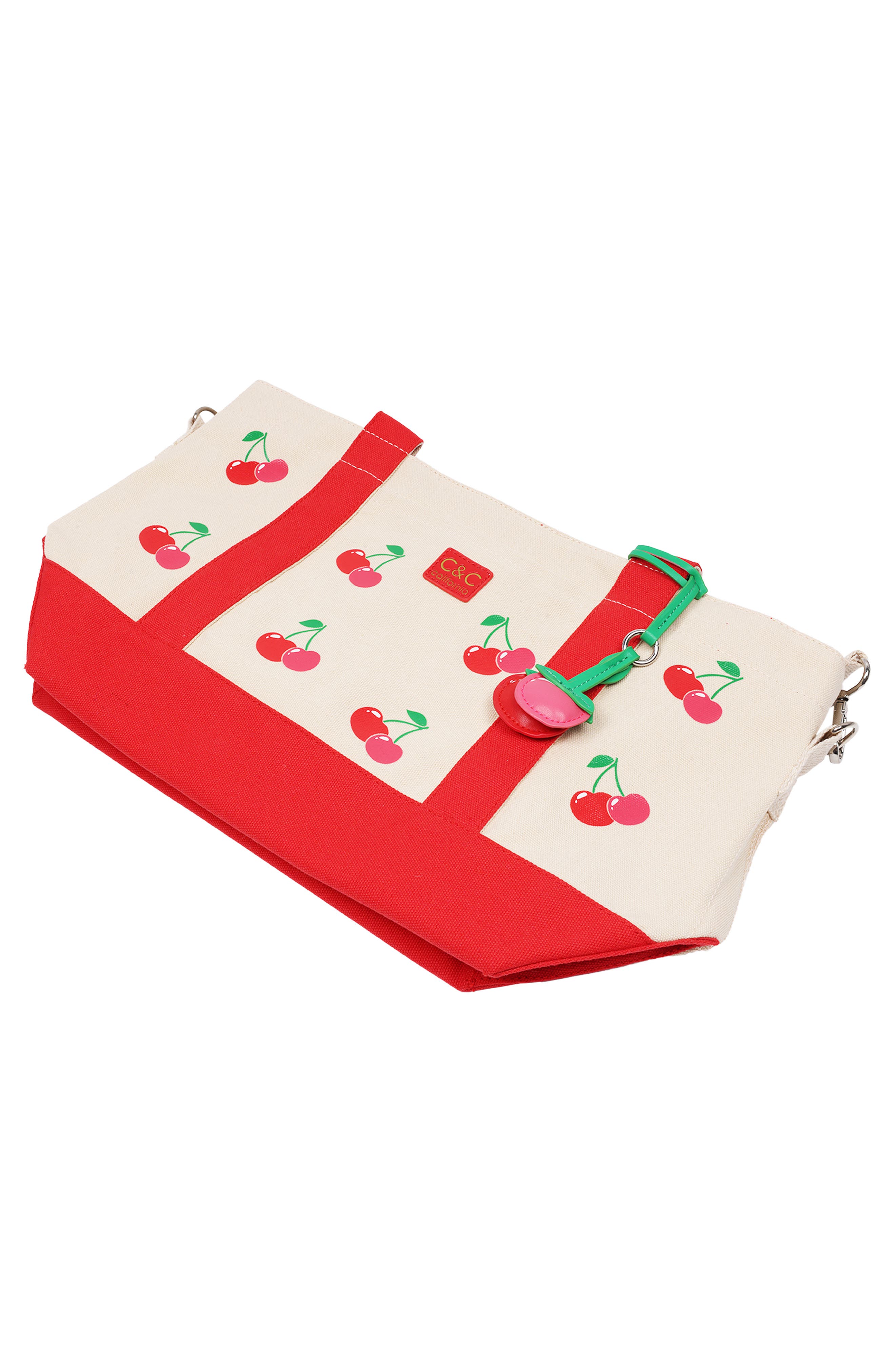 Cherry Print Tote Bag, Alternate, color, RED