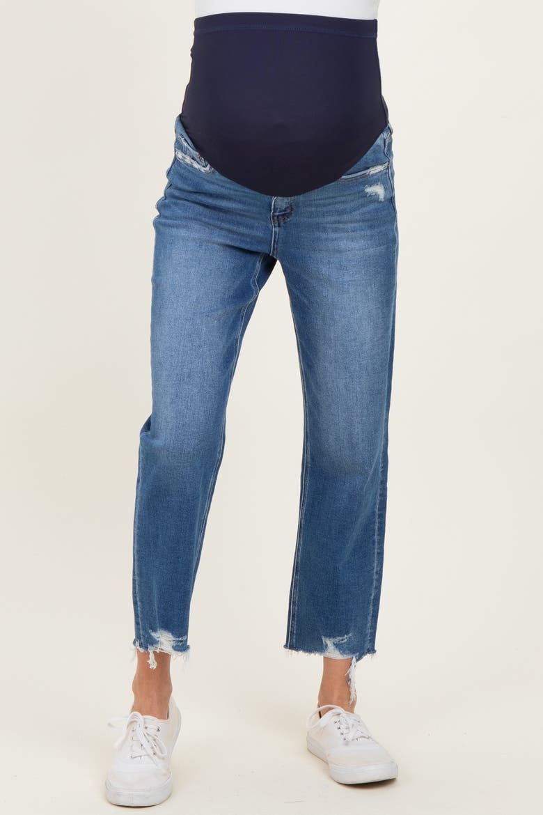 Frayed Hem Cropped Straight Leg Maternity Jeans, Alternate, color, Blue