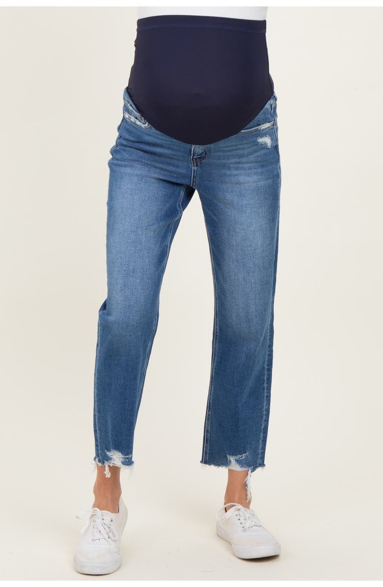 PinkBlush Frayed Hem Cropped Straight Leg Maternity Jeans, Alternate, color, Blue