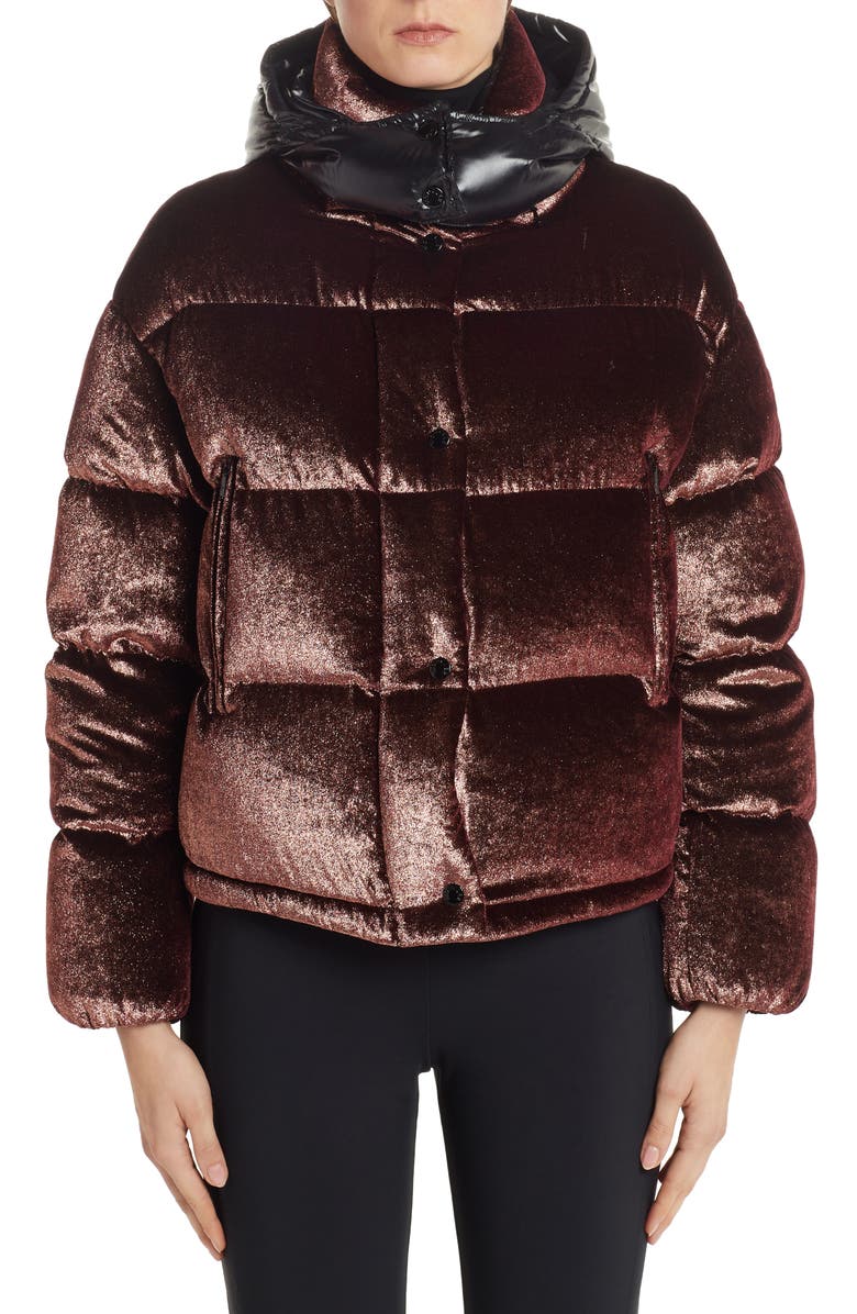Moncler Caille Glitter Velvet Quilted Down Puffer Coat, Alternate, color,