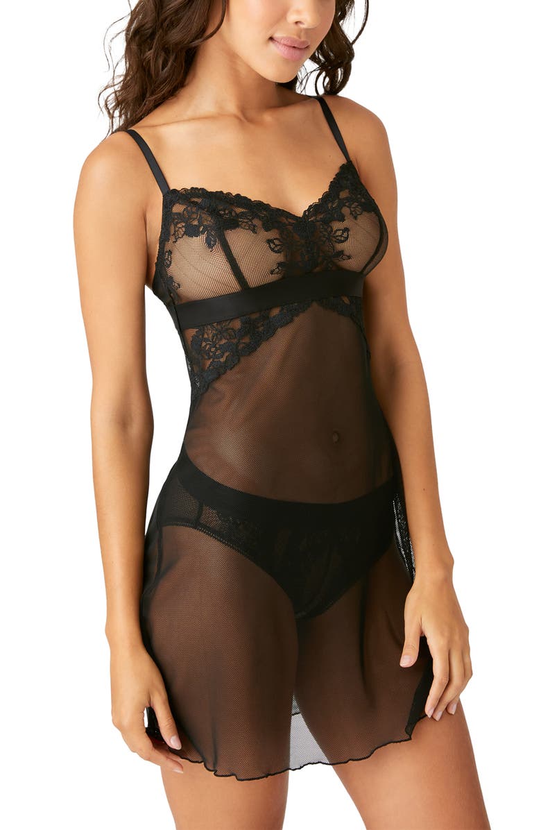 b.tempt'd by Wacoal Opening Act Lace & Mesh Chemise, Alternate, color, 