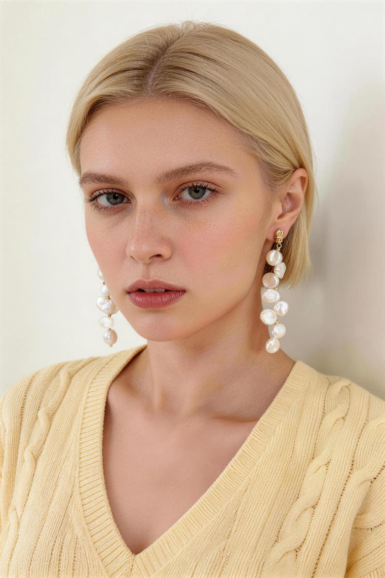 Gemma Petal Pearl Drop Earrings, Alternate, color, Gold