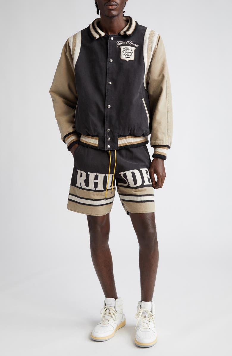 Rhude Washed Cotton Canvas Varsity Jacket, Alternate, color,