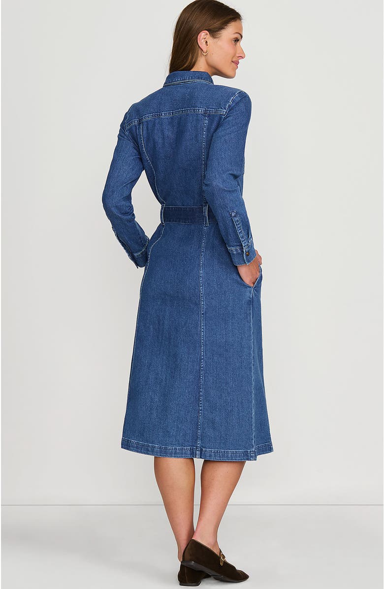 Lands' End Women's Petite Soft Denim Midi Shirt Dress, Alternate, color, Indigo Tide Blue