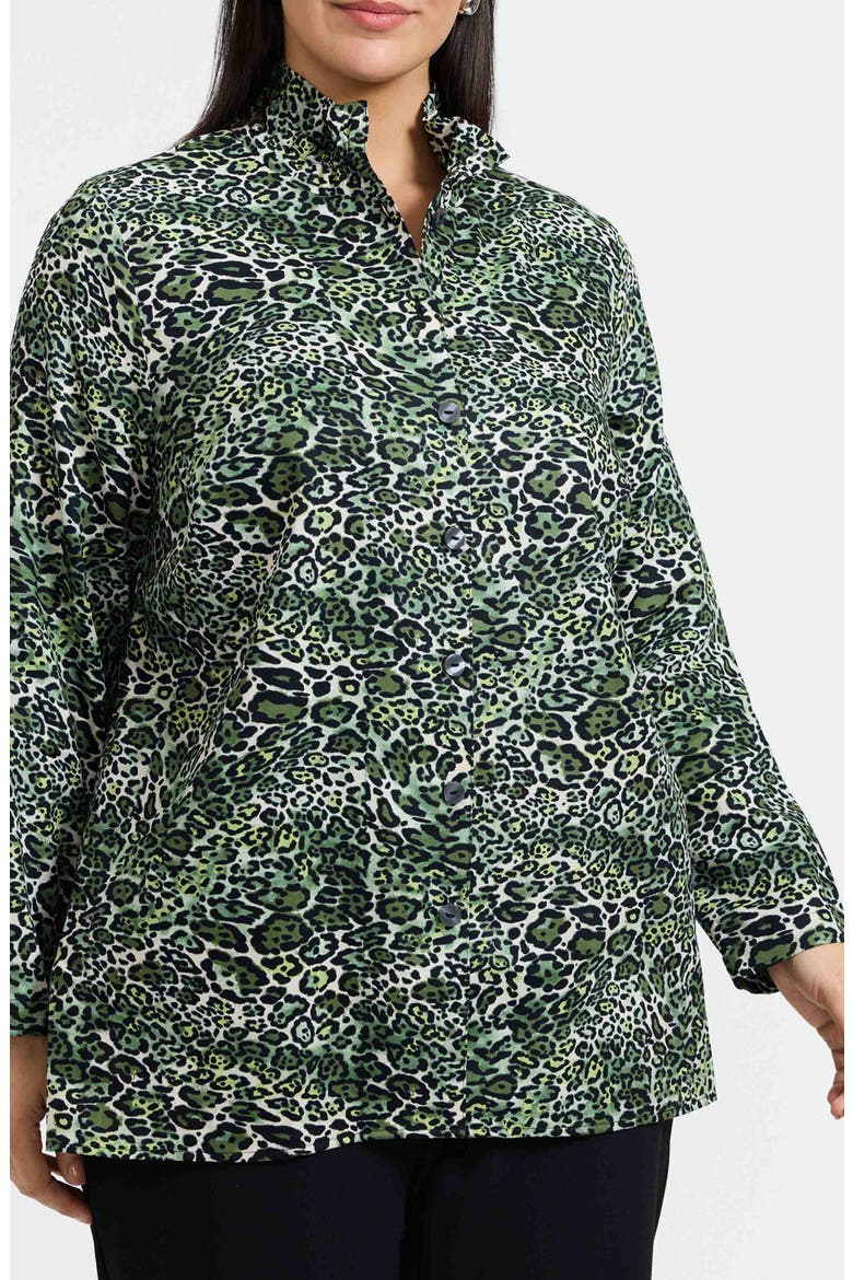 Carolina Leopard Print Cotton Sateen Button-Up Shirt, Alternate, color, BASIL GREEN/ MULTI