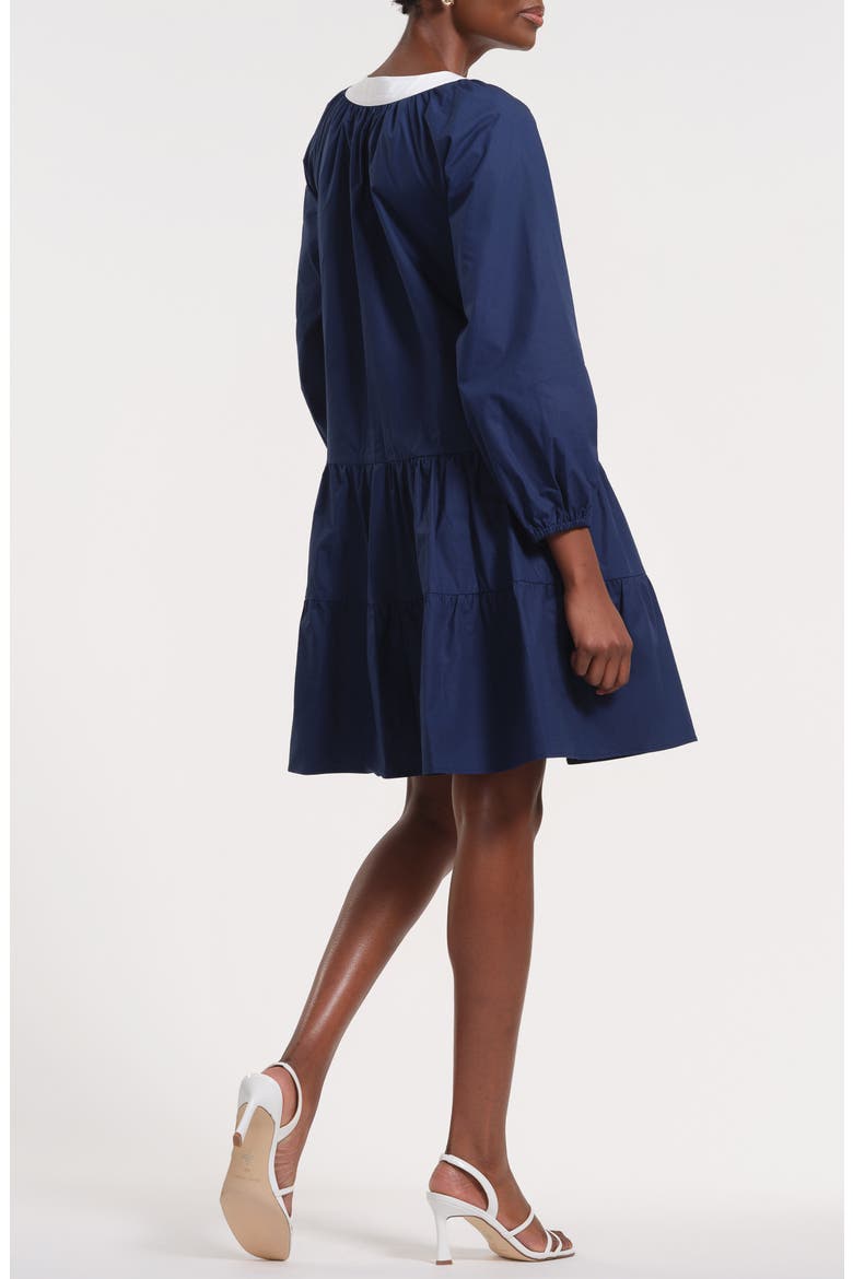 Long Sleeve Ruffle Hem Dress, Alternate, color, NAVY/ WHITE