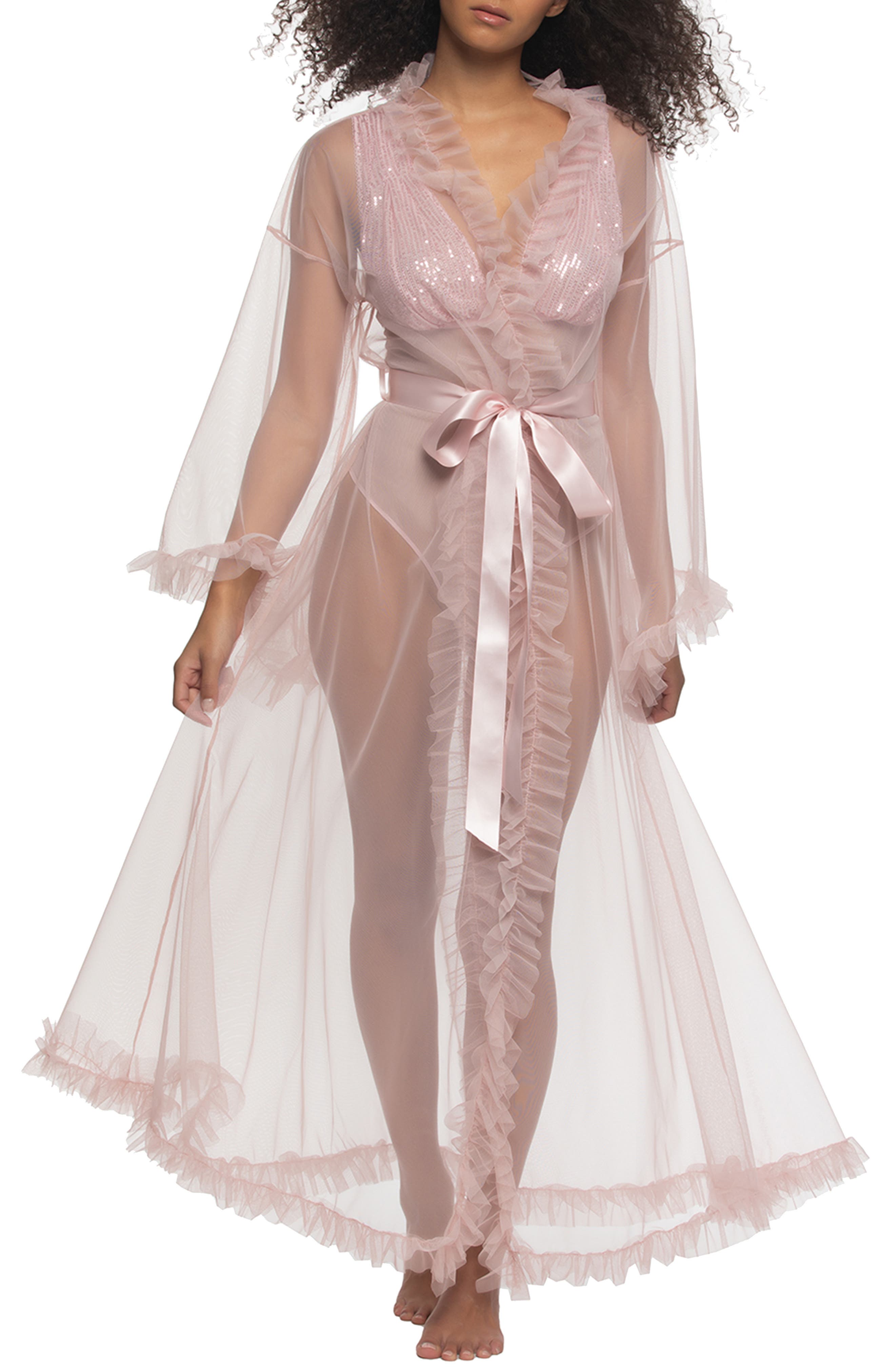 Black Bow Veil Sheer Robe in Lotus 