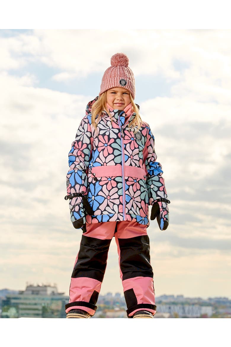 Girl's Two Piece Snowsuit Printed Retro Flowers With Pink, Alternate, color, Mauve Glow