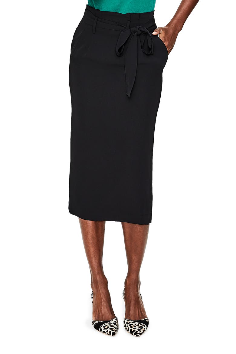 Melina Paperbag Waist Midi Skirt, Main, color, BLACK