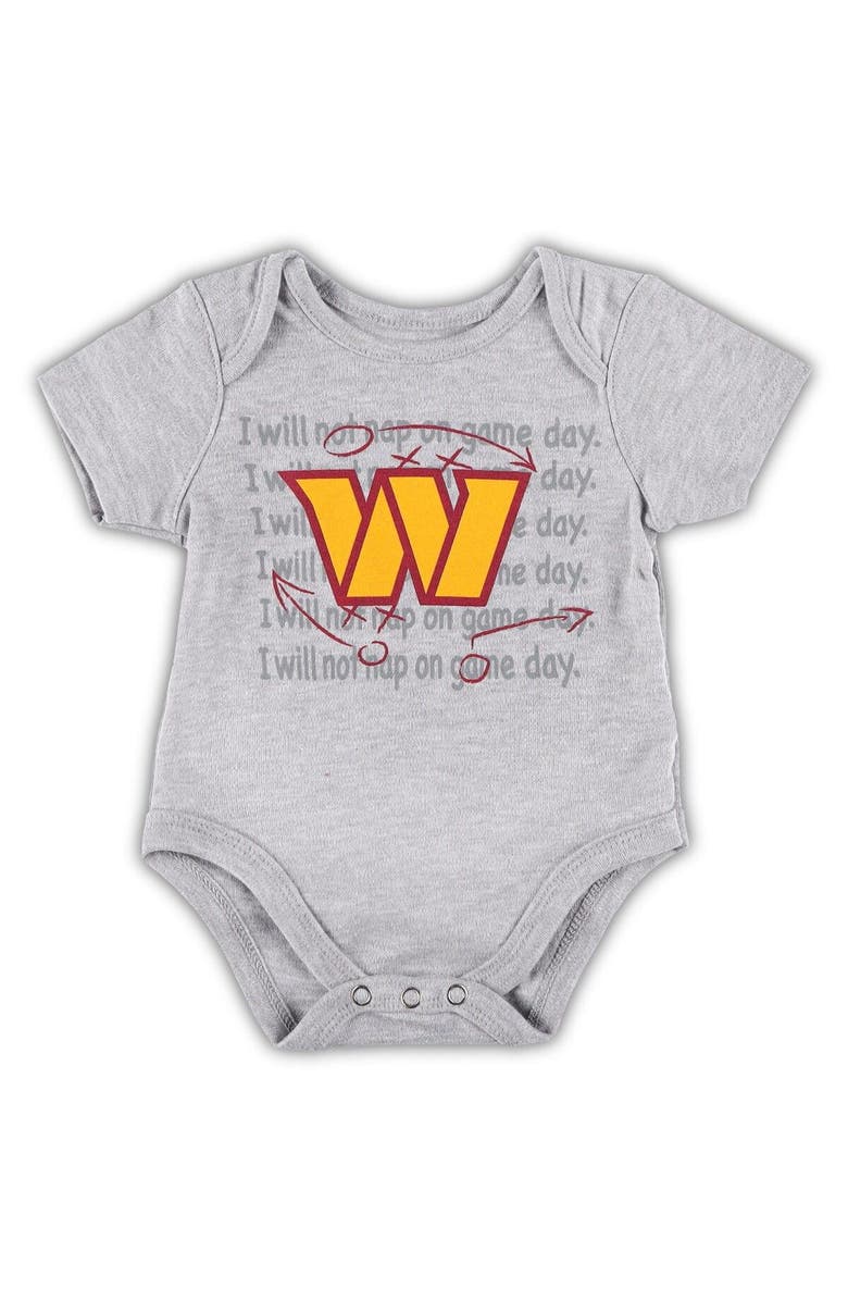 Outerstuff Newborn & Infant Burgundy/Gold/Heather Gray Washington Commanders Three-Piece Eat Sleep Drool Bodysuit Set, Alternate, color,