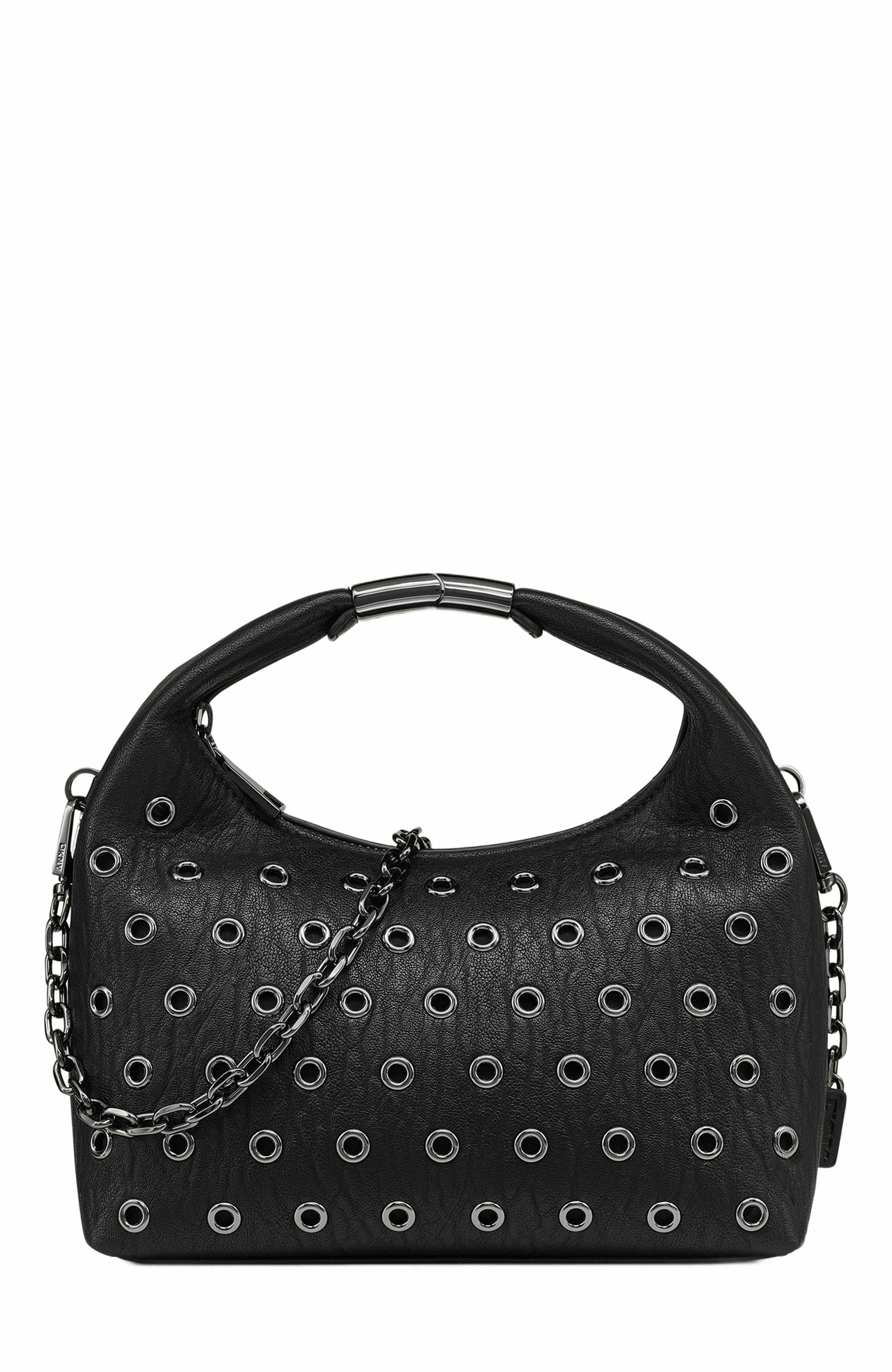 DKNY Mel Top-Zip Hobo Bag, Main, color, Blk/Gunmetal