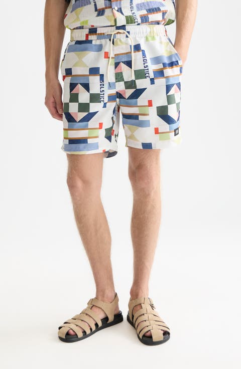 Patchwork Print Swim Trunks