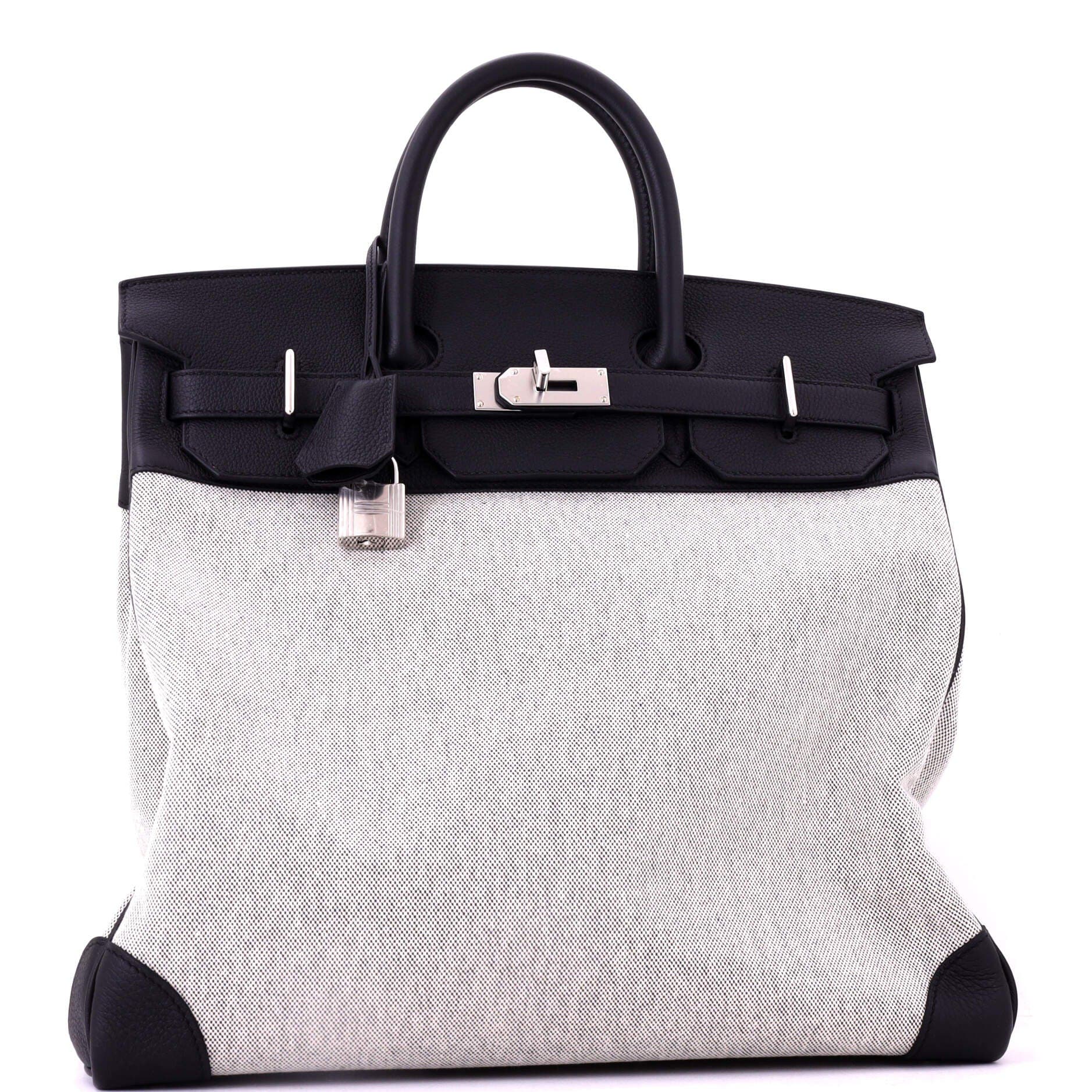 Pre-Owned Hermes HAC Birkin Bag Criss Cross Toile and Black Evercolor with Palladium Hardware 40, Alternate, color, Noir