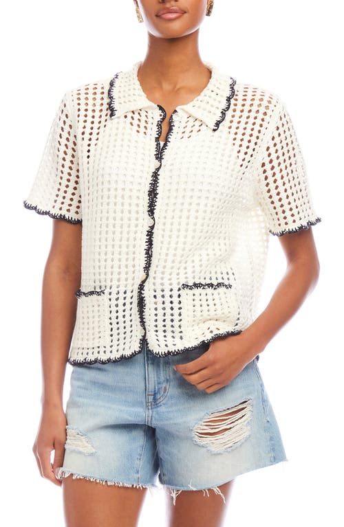 Fifteen Twenty Gemma Open Knit Button-up Shirt In White