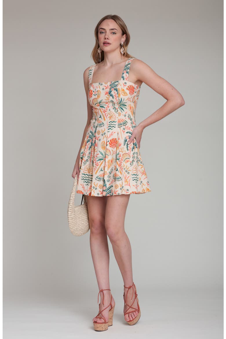 Fit & Flare Pleated Minidress, Alternate, color, SOLEIL PALM