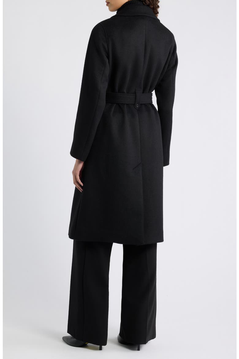 Belted Wool Blend Wrap Coat with Removable Bib, Alternate, color, BLACK