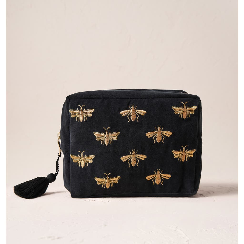 Elizabeth Scarlett Honey Bee Velvet Wash Bag In Black