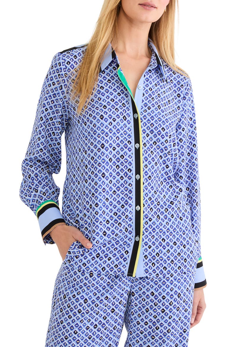 Mosaic Print Button Up Shirt, Main, color, BLUE MULTI