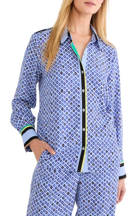 Mosaic Print Button Up Shirt (Regular & Petite)