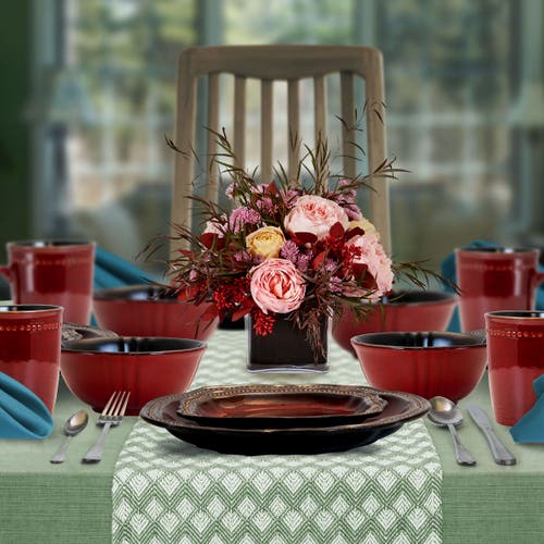 Elama Regency 16pc 3-tier Stoneware Dinnerware Set In Red