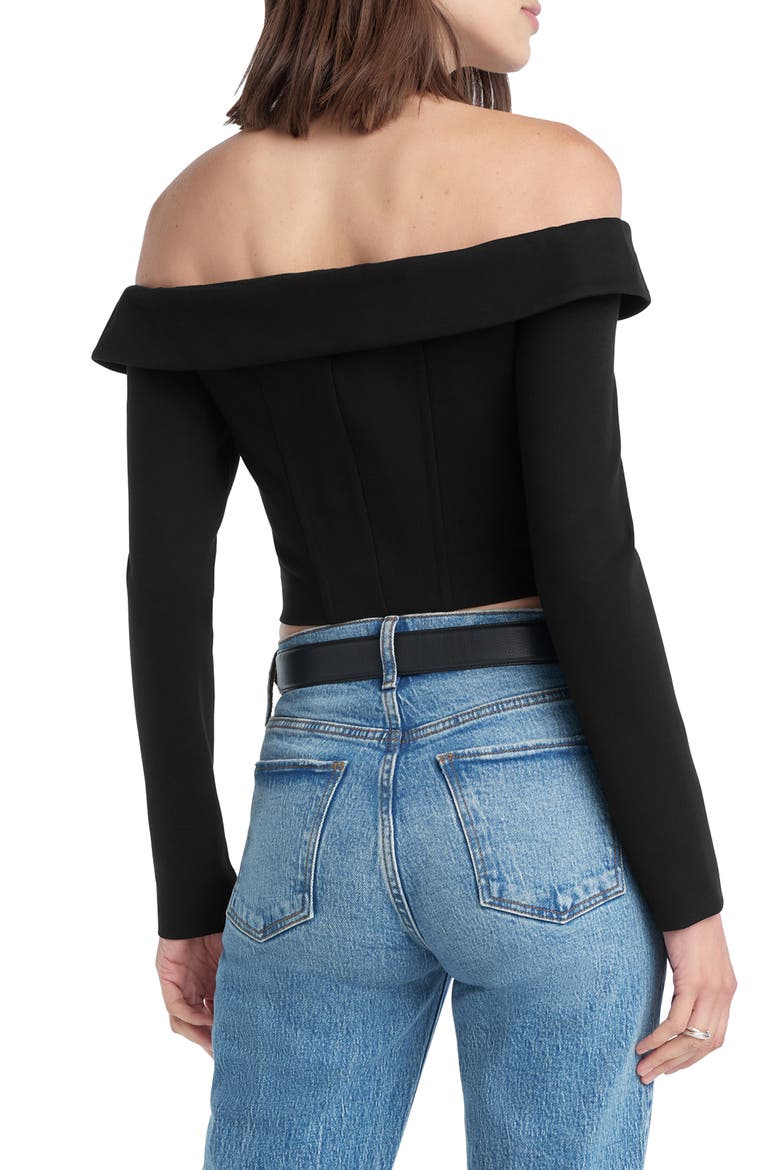 The Revenge Off the Shoulder Crop Top, Alternate, color, BLACK