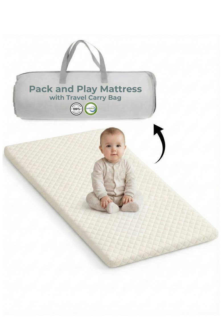 Pack and Play Mattress Washable Waterproof Hypoallergenic Topper, Main, color, White