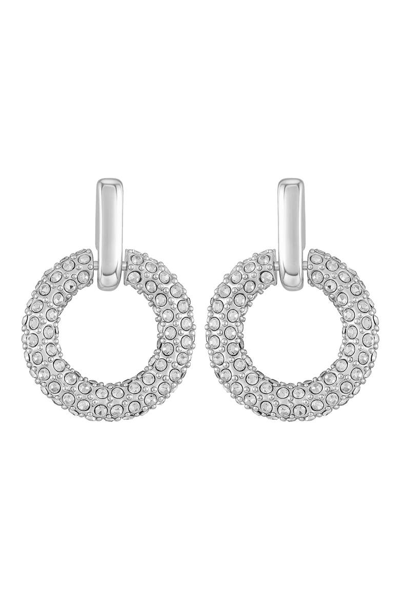 Pavè Hoop Drop Earrings, Main, color, SILVER TONE