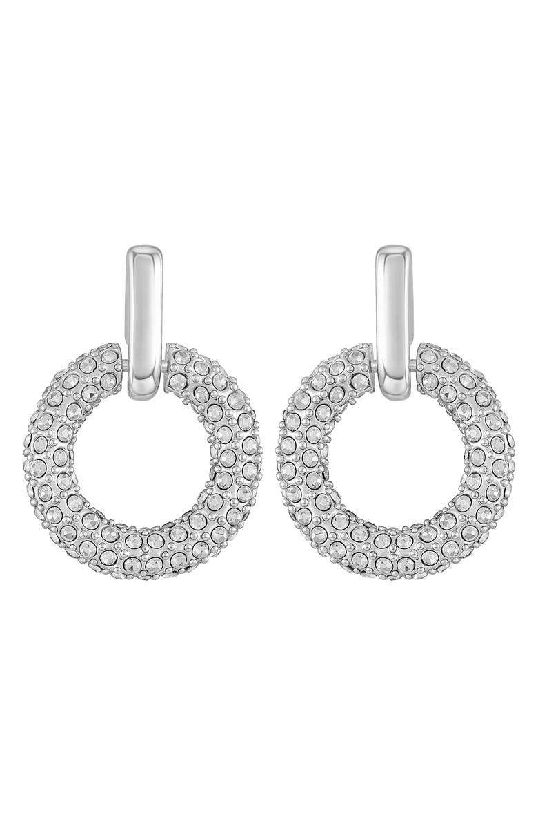 Vince Camuto Pavè Hoop Drop Earrings, Main, color, Silver Tone