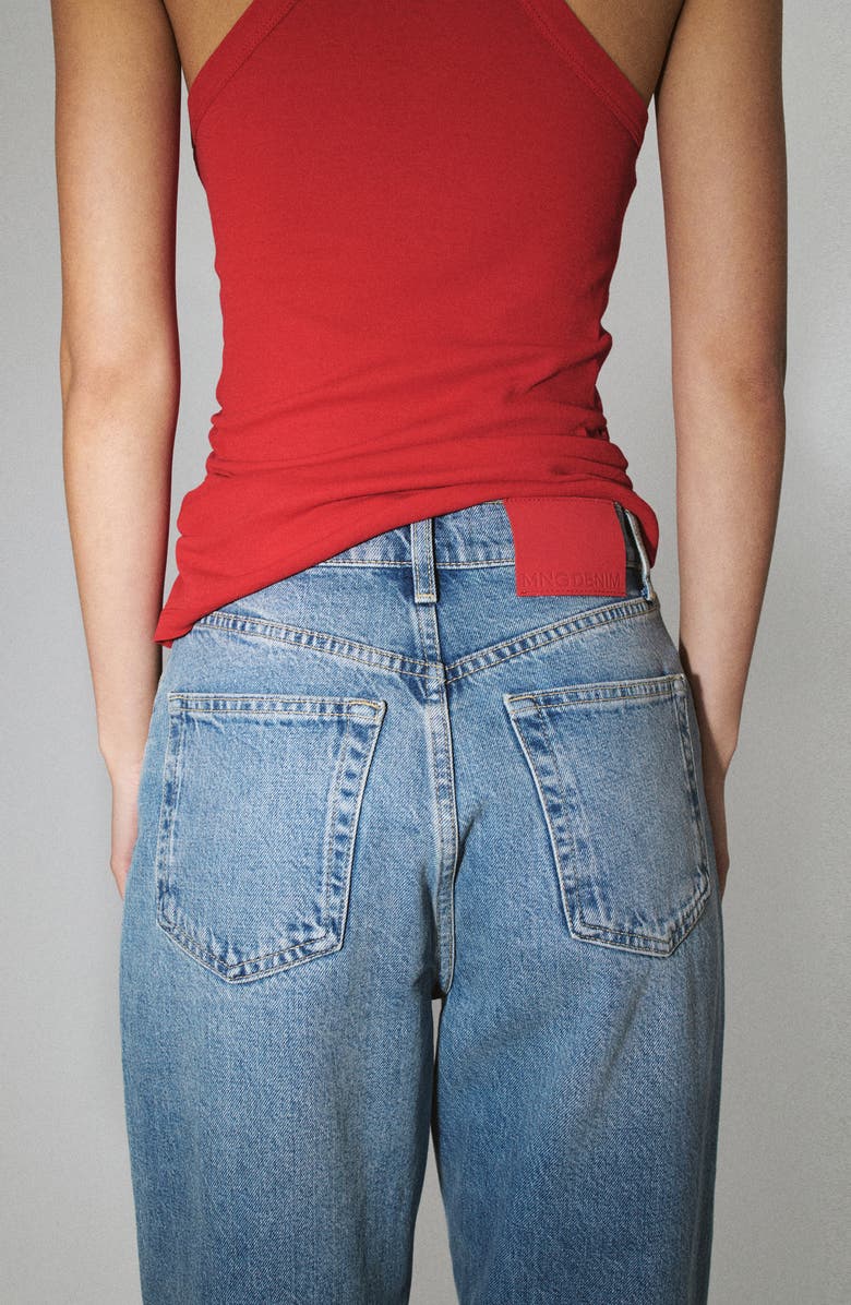 MANGO Featuring Hailey Bieber Jennifer Barrel Leg Jeans, Alternate, color, 