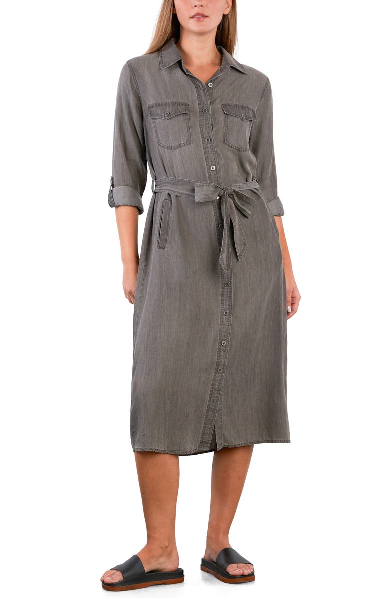 Wash Lab Denim Soft Denim Belted Midi Shirtdress, Alternate, color, Grey Puff