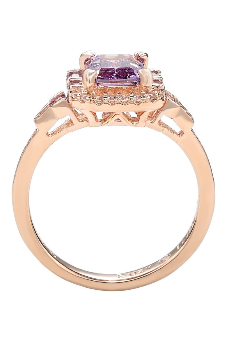 Rose Gold Plated Sterling Silver Emerald CZ Ring, Alternate, color, PURPLE