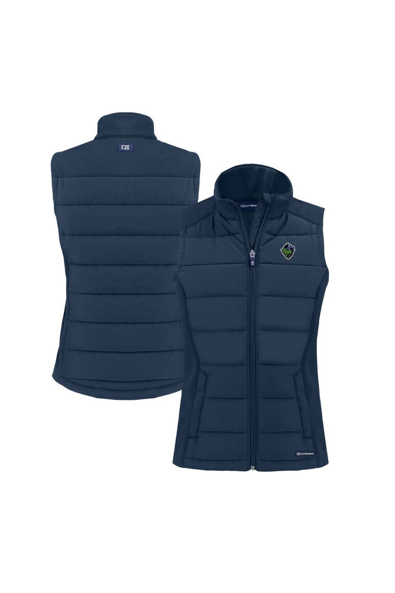Women's Cutter & Buck  Navy Hillsboro Hops Evoke Hybrid PrimaLoft Eco Softshell Recycled Full-Zip Vest, Main, color, Navy