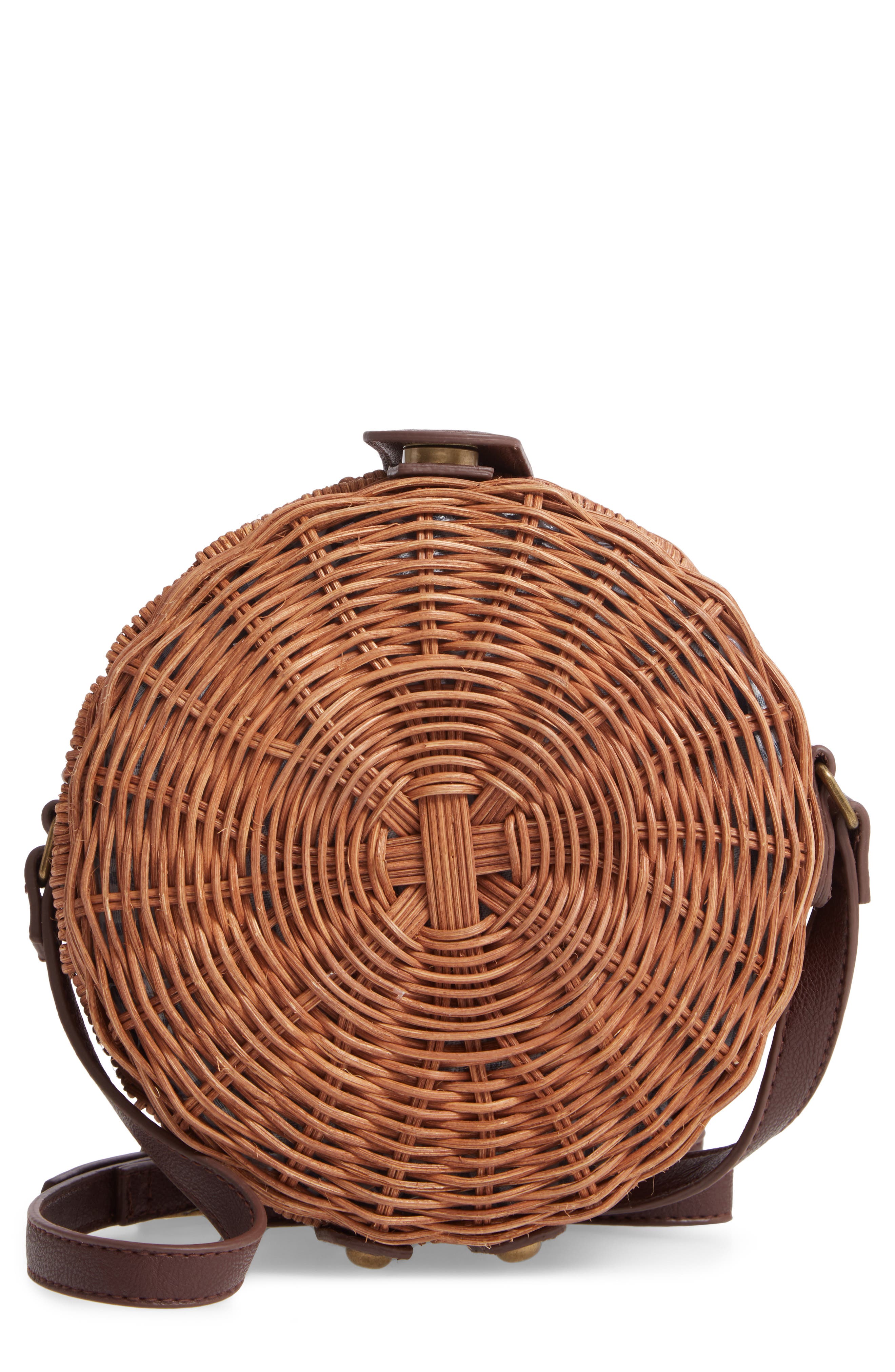 Hazel Woven Rattan Circle Bag, Main, color, ESPRESSO