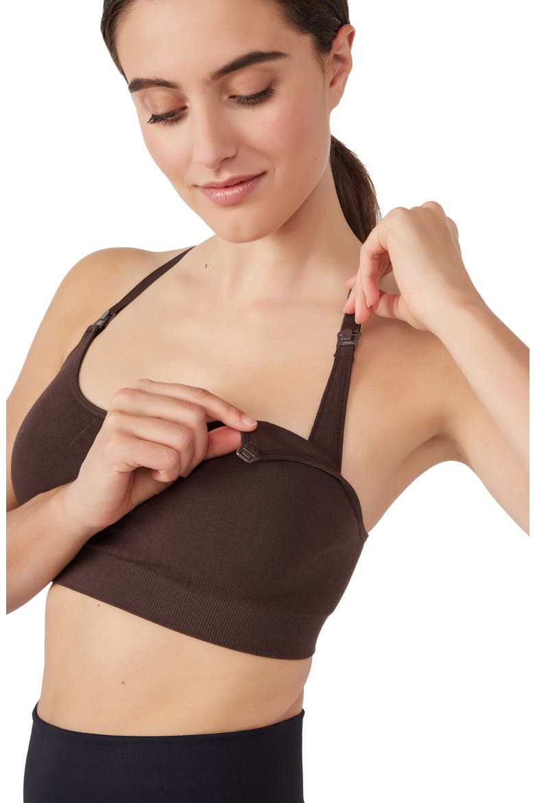 Seamless Yoga Nursing Bralette, Alternate, color, CHOCOLATE