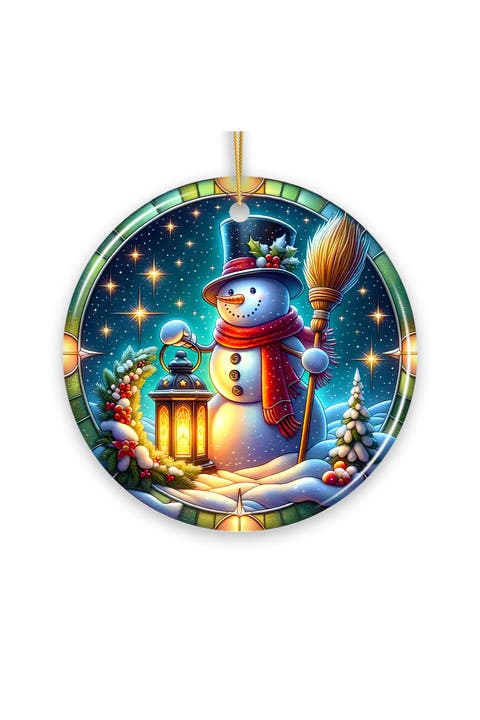 Starry Night Lantern Snowman Ceramic Ornament