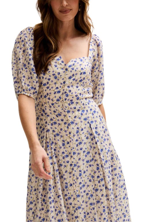 Lily And Lionel April Button Front Floral Print Midi Dress In Multi