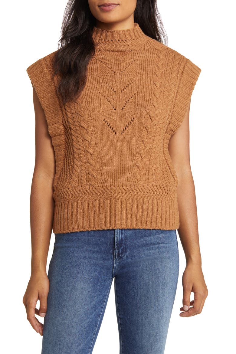 Cable Stitch Mock Neck Sweater Vest, Main, color, NUTMEG