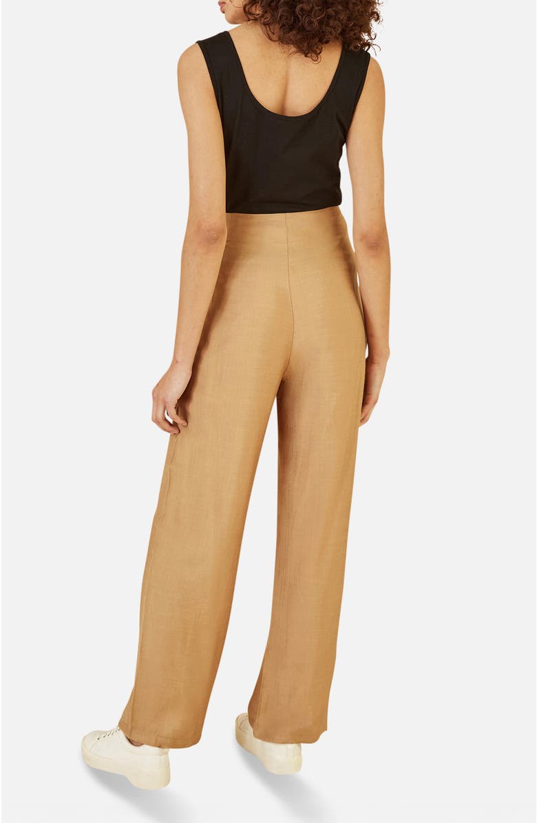 Yumi Buckle Detail Wide Leg Pants, Alternate, color, Brown