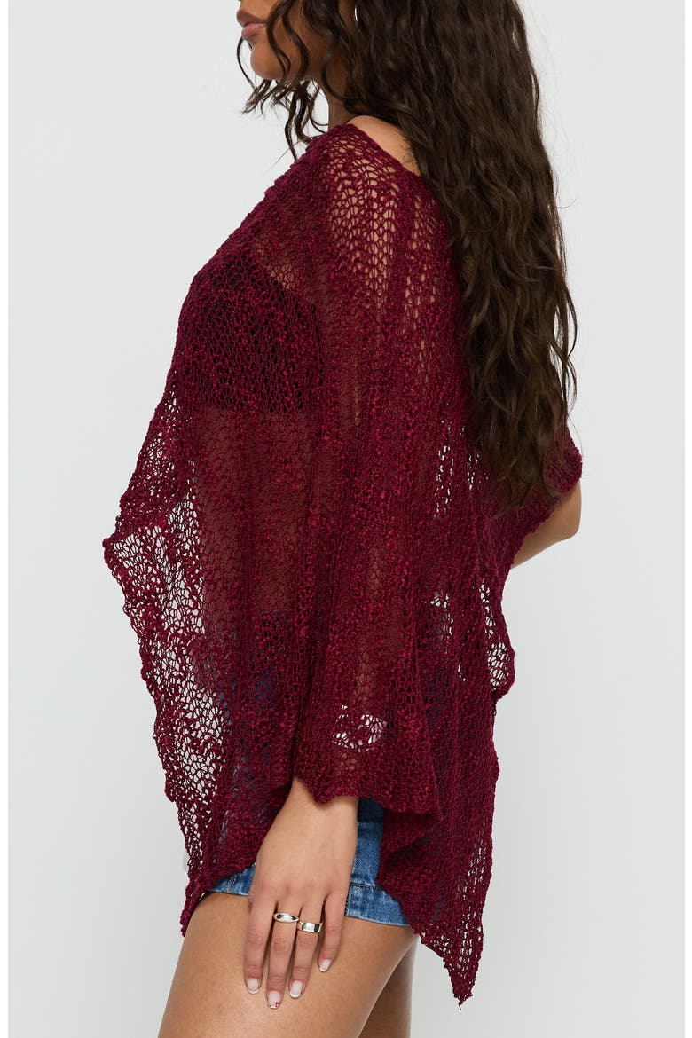 Boni Knit One-Shoulder Poncho, Alternate, color, WINE