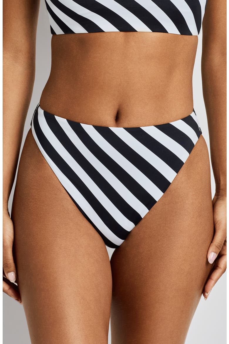 Stripe High Leg Bikini Bottoms, Main, color, BLACK/ WHITE