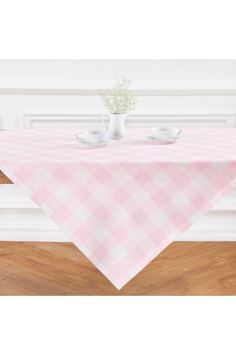 Linen Table Throw 52 x 52 Inch - Buffalo Check, Main, color, Marshmellow Pink